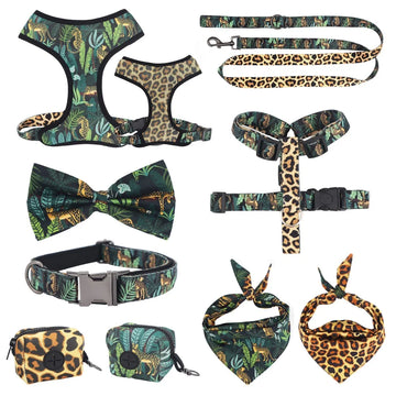 Tropical dog  harness, matching dog collar ,vest,poo bag and bandana for pet gift