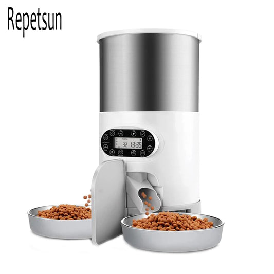 Pet Feeder Automatic Pet Feeding Stainless Steel Double Bowl For 2 Small And Medium-Sized Timing Cat Dog Smart Food Dispenser