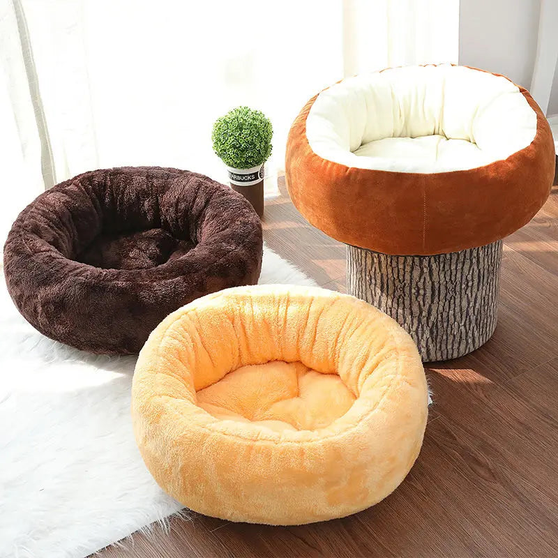 Pet Bed Warming Small Dog House Soft Sofa Donut Cat Bed Warming Indoor Round Pillow Kennel Cuddler Faux Fur Puppy Mat Dog Beds