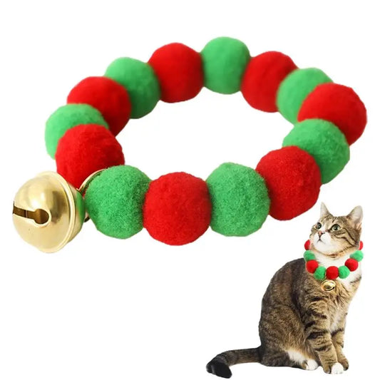 1pcs Christmas Pet Collar Cute Pompom Kitten Collar Dog Necklace Pom Pom Kitten Collar With Bell For Cats Dogs Christmas Gifts