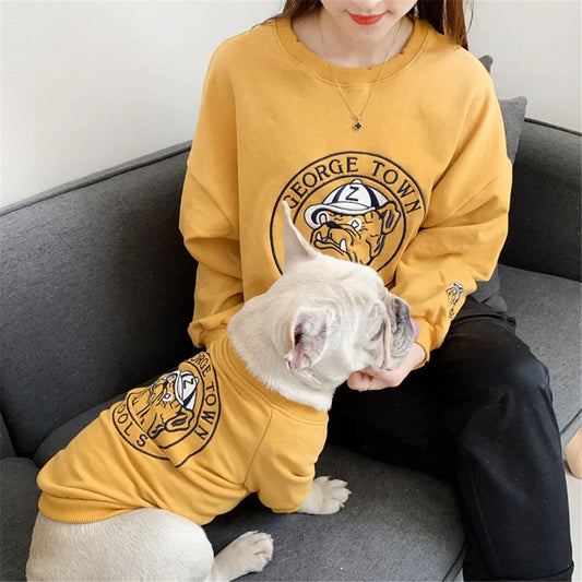 Miflame Dog Matching Owner Set Family Dogs Clothes French Bulldog Pug Cartoon Print Small Dogs Hoodies Casual Pet Dog Sweatshirt