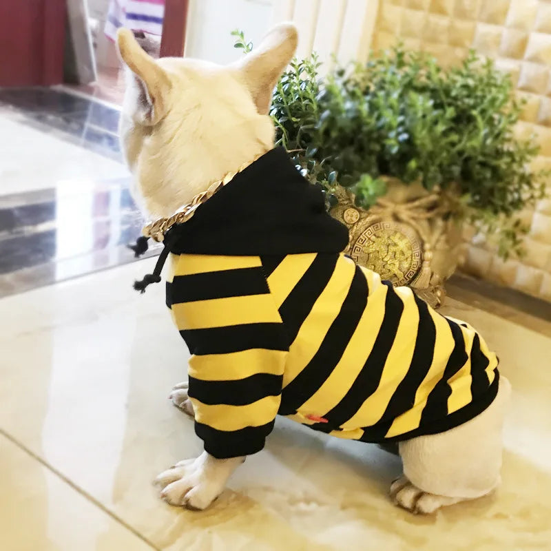 New Fat Dog Clothes Puppy Clothing French Bulldogs Small Dogs Hoodies Fashion Coat For Pet Striped Hoodie For Puppy  Cat Clothes