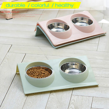 Double Bowls Pet dog cat Feeding Station Stainless Steel Water Food Bowls Feeder Solution for Dogs Cats supplies