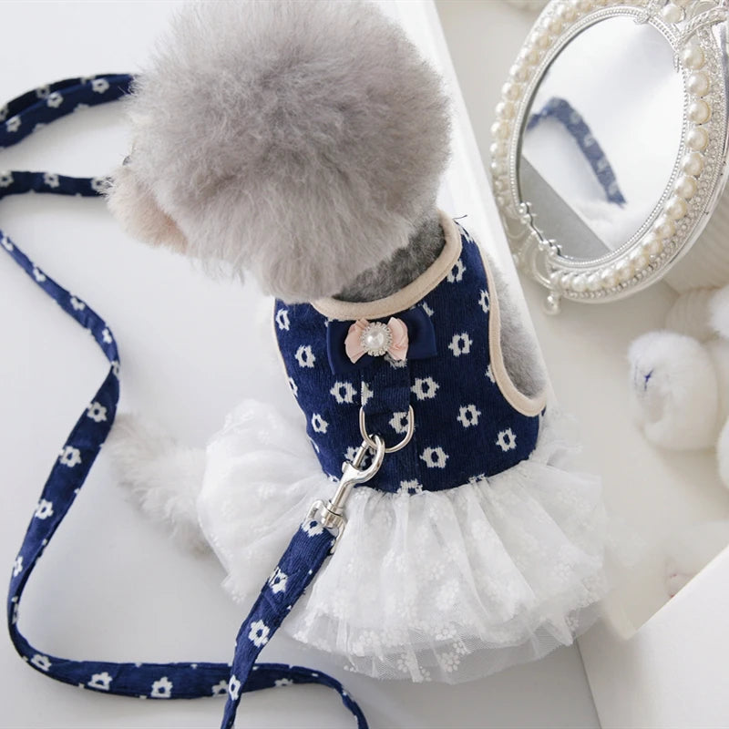 Luxury Dog Dress Harness And Leash Set 6 Color Girl Boy Pet Puppy Little Small Animals Cats Chihuahua Collar Walking Lead Goods