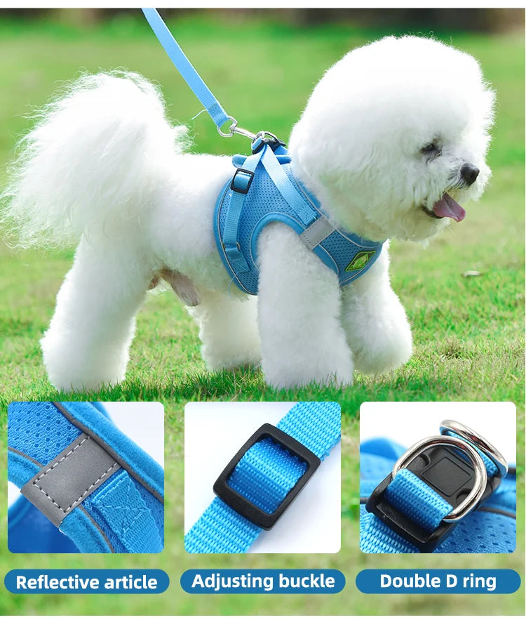 Clearance Pet Harness And Leash Set Dog Soft Mesh Vest Adjustable Reflective For Puppy Chest Strap Traction Rope Pet Supplies