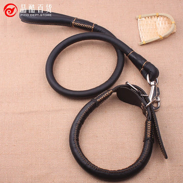 2024 Hot sale pet leash traction rope for large dog husky black color Genuine leather big pet dog collar set ZL116