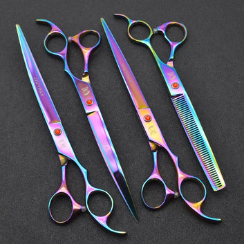 8.0 inch Professional Pet Scissors Dog Grooming Shears Set Straight & Curved & Thinning Scissors Animals Hair Cutter Tools Kit