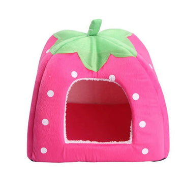 New Pet Cat House Foldable Soft Winter Leopard Dog Bed Strawberry Cave Dog House Cute Kennel Nest Dog Fleece Cat Bed Rabbit Beds