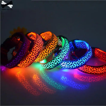 Nylon Leopard LED Pet dog Collar Night Safety Flashing Glow In The Dark Dog Leash,Dogs Luminous Fluorescent Collars Pet Supplies