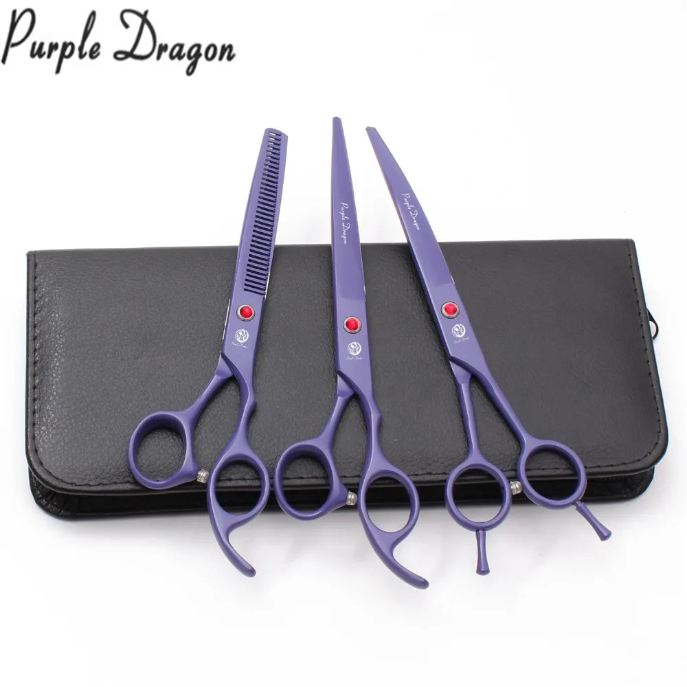 7" Purple Dragon Stainless Violet Animal Shears Dog Grooming Kit Straight Scissors Thinning Shears Professional Pet Shears Z3102