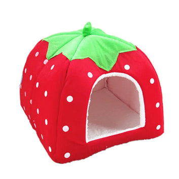 New Pet Cat House Foldable Soft Winter Leopard Dog Bed Strawberry Cave Dog House Cute Kennel Nest Dog Fleece Cat Bed Rabbit Beds