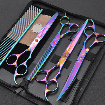 8.0 inch Professional Pet Scissors Dog Grooming Shears Set Straight & Curved & Thinning Scissors Animals Hair Cutter Tools Kit