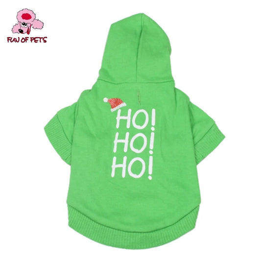 Happy Christmas Pattern Hoodie For Dogs Green Ho Ho Christmas Cap Dog Clothes Dog Shirt For Pet Dog