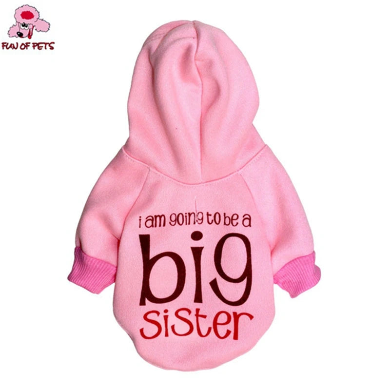 New Fashion Autumn&winter Pink Red Grey Lovely "big Sister" Pattern Fleece With Hoodie Dogs Clothes For Pets Dogs