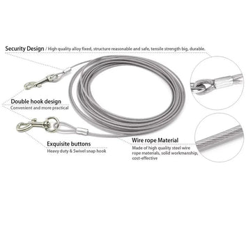 Steel Wire Tie Out Cable Dog Leash Heavy Duty Reflective Trolley Training Lead For Large Dogs Pet Runner