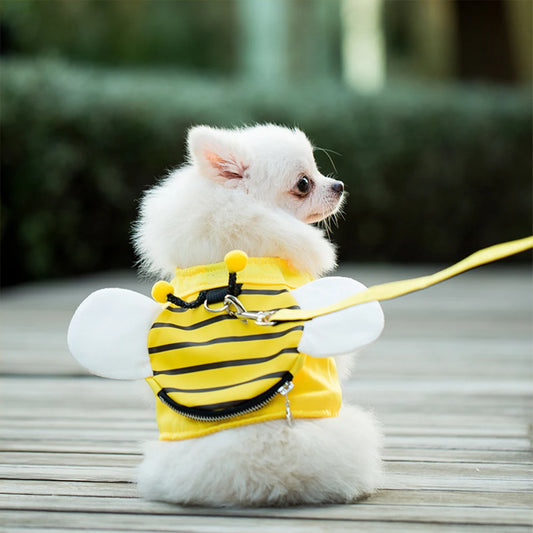 Dog Harness Vest With Leash Cute Bee Cartoon Vest For Small Medium Dogs Cats Chest Collar Chihuahua Schnauzer Teddy Pet Supplies