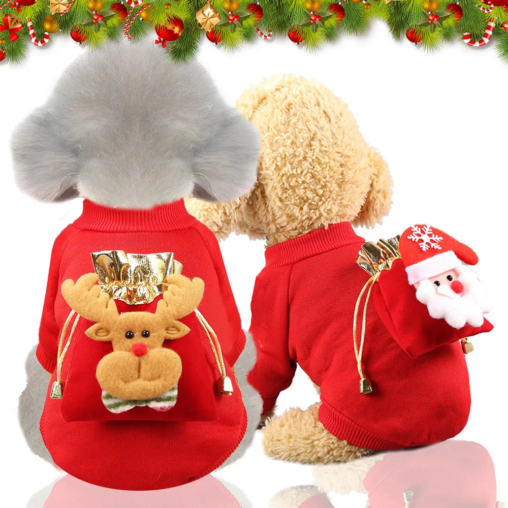 Cute Pet Cat Dog Lucky Bag Elk Pocket Christmas Sweater Xmas Puppy Kitten Red Cosplay Outfit Party Clothes