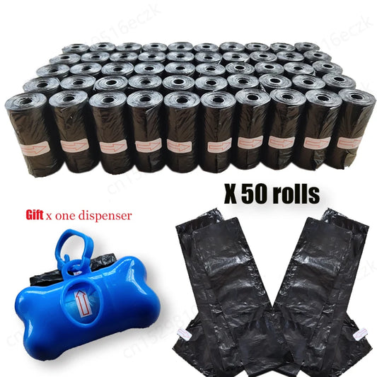 50Rolls/750pcs Pure Dog Poop Bags Pet Cat Waste Garbage Bags Outdoor Carrier Clean Pick up Tools Pet Supplies With one Dispenser