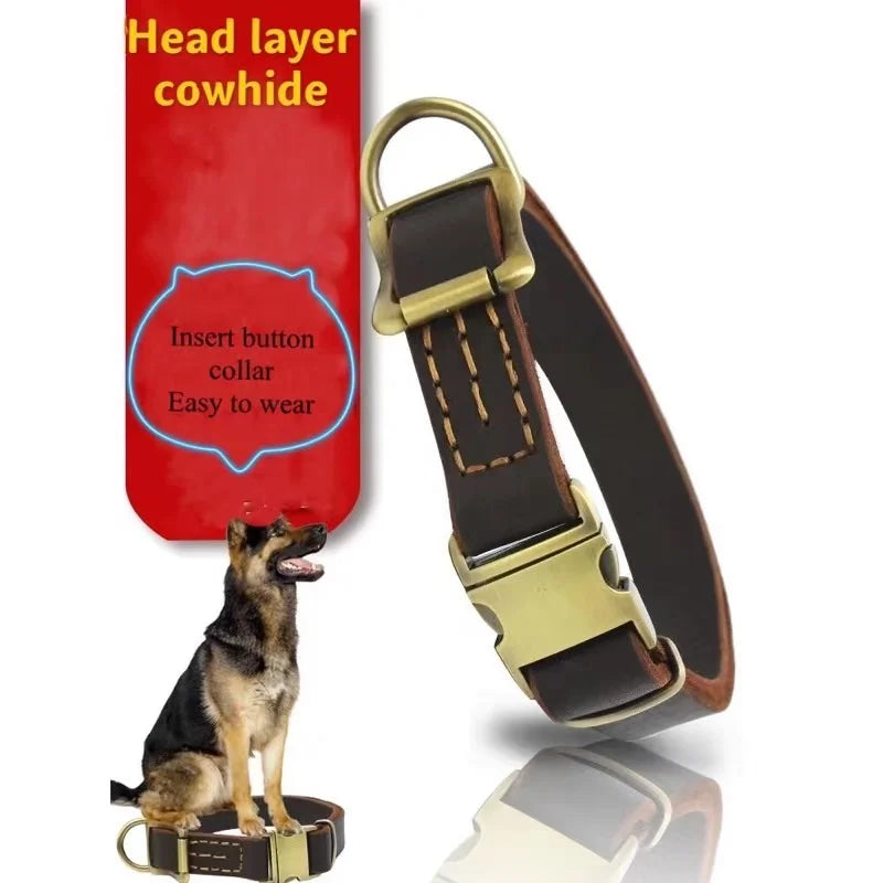 High-End Adjustable Cowhide Pet Dog Collars Supplies，Leash For Medium,Large Dogs Golden Retrievers, Sheepdogs, And Labradors