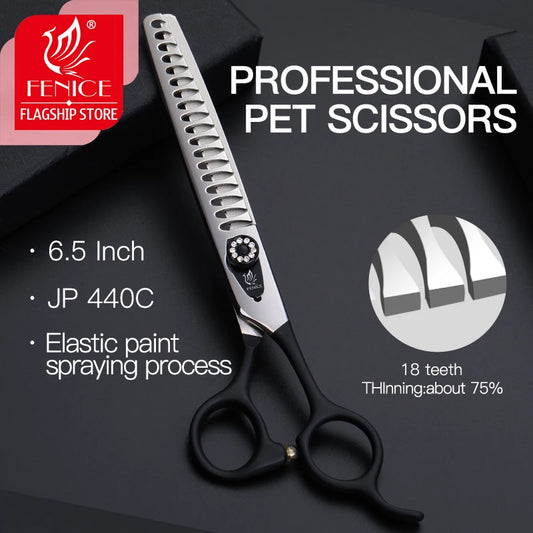 Fenice 6.5 inch Professional Pet Grooming Scissors Dog Scissors Drooming Shears for Animal Thinning Rate 70-75% JP440C Steel