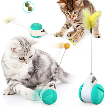 Convenient Cat Toy ABS Teasing Ball Rod Chaser Swings Forth Back Tumbler Balanced Wheel Hunting Pet Toy for Home Cat Supplies