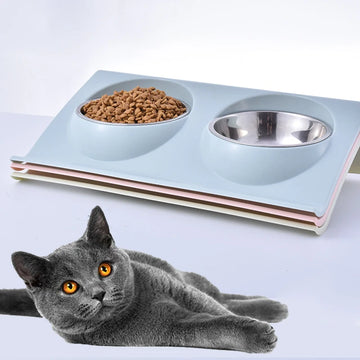 Double Bowls Pet dog cat Feeding Station Stainless Steel Water Food Bowls Feeder Solution for Dogs Cats supplies