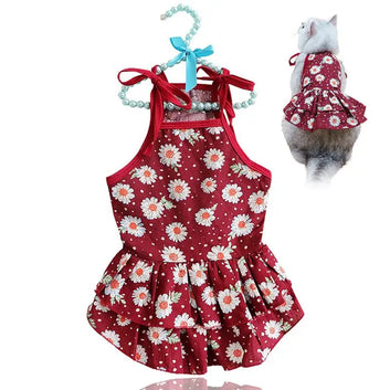 Dog Dress Cotton Flower Elegant Soft Puppy Dress Cat Clothes Pet Party Costume Dog Dresses Pet Puppy Floral Skirt Cotton Dress