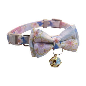 Pet Cat Neck Circle Adjustable Dog Collar Flower Printing Cat Bowknot Neck Circle with Bell