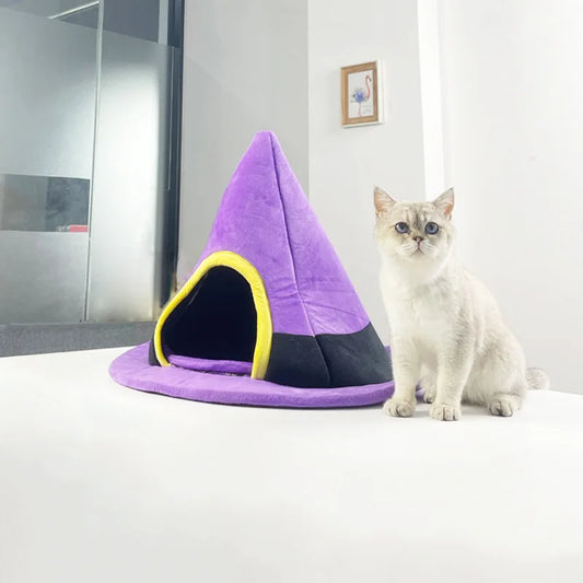 Halloween Witch Hat Shape Cat Beds Nest Warm Pet Cat House Puppy Nest Cave Sleeping Bed House for Cats Dogs