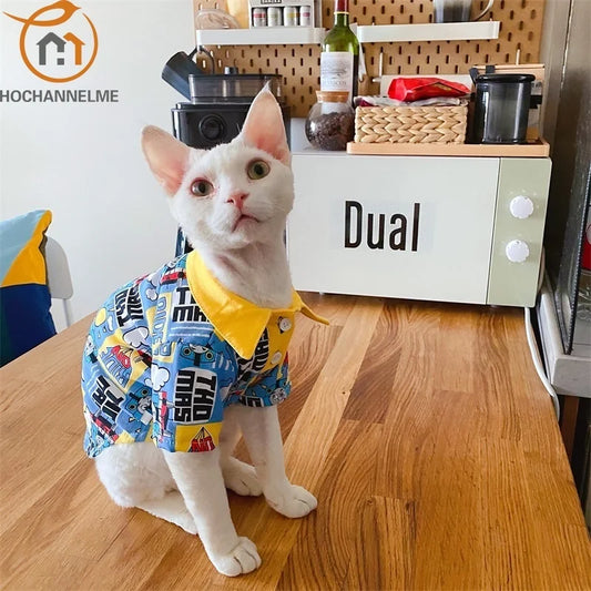 Spring Autumn Hairless Cat Clothes Sphinx Polo Shirt Thin Cotton T-shirt Small Pet Cat Clothes Fashion  Clothing for Cats