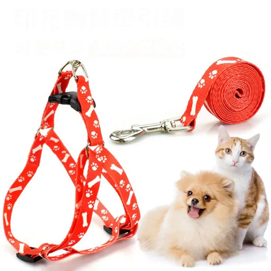 High Quality 1.5cm Width Harness Leashes for Dogs Pets  Collar Small Dog Pet Nylon Harness Puppy Cat Adjustable with Lead Leash