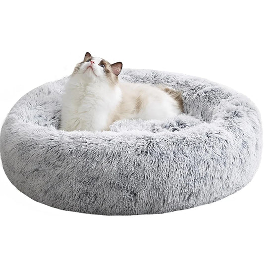 Warm plush circular pet bed, indoor cat and dog supplies, machine washable and detachable small pet sleeping bag