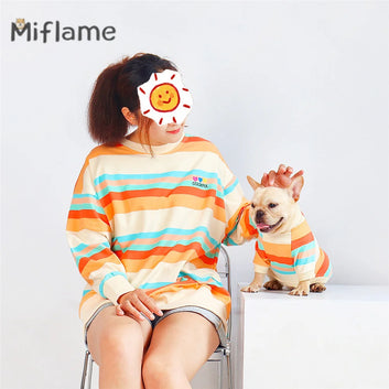 Miflame Autumn Dog And Owner Matching Outfits Color Stripe Small Dogs Hoodies French Bulldog Pug Casual Pet Parent Child Clothes