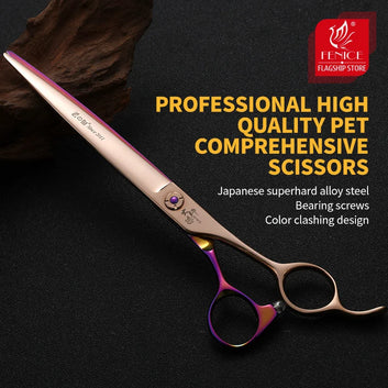 Fenice Peofessional 7.0 Inch Gold JP440C Pet Grooming Shears Cutting Curved Thinning Chunker Scissors for Dog Face Body Tesoura