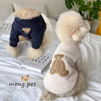 2023 Cute Bear Dog Clothes Winter Teddy Bottom Shirt Puppy Knitted Two Legged Clothes Pomeranian Dog Warm Clothing Pet Supplies