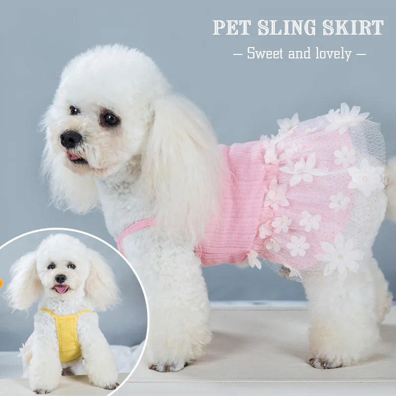 Floral Lace Dog Cat Dress Vest Flowers Design Pet Puppy Shirt Skirt Princess Halter Dress Mesh Gauze Bouffant Dress Pet Clothes