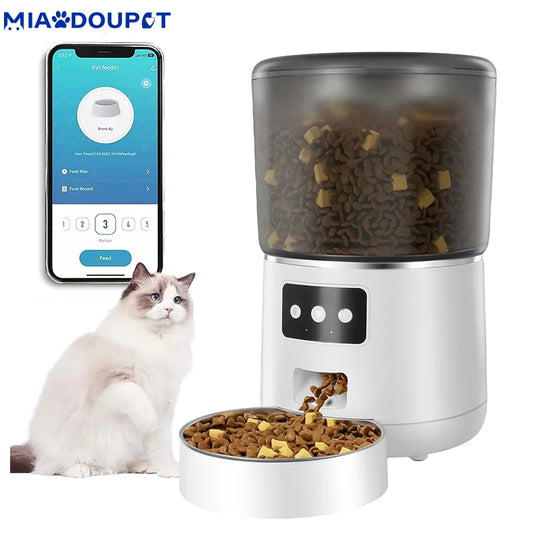 Automatic Cat Feeder, 4L, WiFi Enabled, Auto Pet Food Dispenser with Timer, Up to 5 Meals Per Day, Anti-Clog Timed Feeders