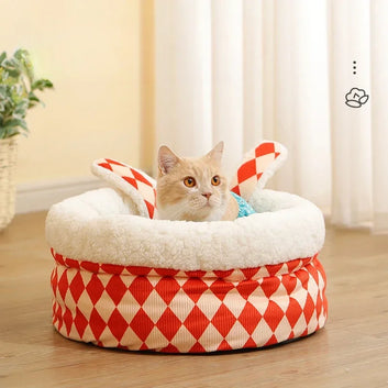 Warm Thickened Cat/Dog Nest for Winter Funny Halloween Clown Design Pet House Comfortable Short Plush Bed for Kitten Puppy