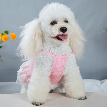 Floral Lace Dog Cat Dress Vest Flowers Design Pet Puppy Shirt Skirt Princess Halter Dress Mesh Gauze Bouffant Dress Pet Clothes