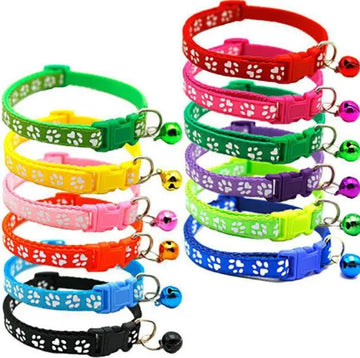 1Pc Colorful Cute Bell Collar Adjustable Buckle Cat Collar Pet Supplies Footprint Personalized Kitten Collar Small Dog Accessory