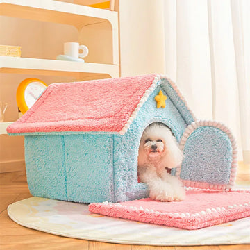 Dog House for Small Dogs Cats Pet Bed Tent Enclosed Indoor Dog Kennel with Plush Cushion Warm Puppy Sleeping Basket Cat Nest