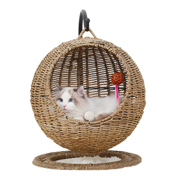 Swinging Design Pet House Wicker Cat Swing Chair with Cushion