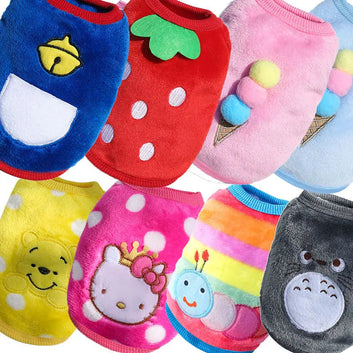 Autumn and Winter New Small and Medium Dogs Cartoon Cute Embroidered Milk Dog Coral Flannel Pet Cat Clothes Supplies