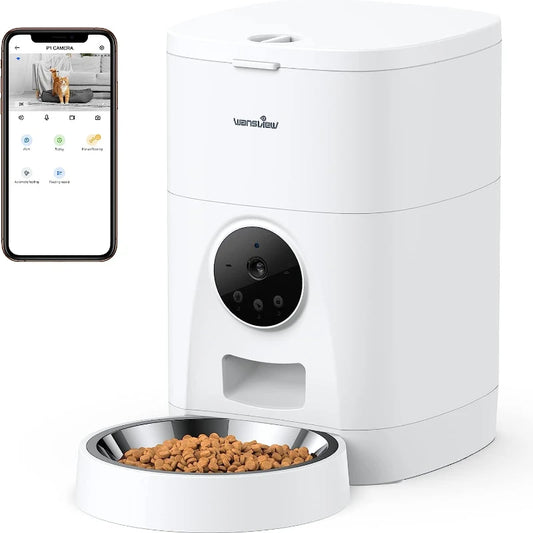 Automatic Pet Feeder for Cats Dogs - Wansview 4L Smart ，2K Camera Video Recording and 2-Way Audio,  with APP and Timer