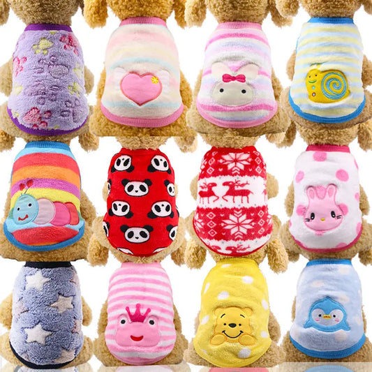 Autumn and Winter New Small and Medium Dogs Cartoon Cute Embroidered Milk Dog Coral Flannel Pet Cat Clothes Supplies