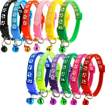 1Pc Colorful Cute Bell Collar Adjustable Buckle Cat Collar Pet Supplies Footprint Personalized Kitten Collar Small Dog Accessory