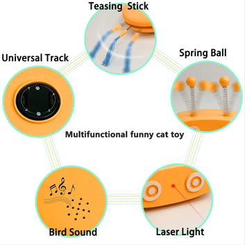 5 in 1 Automatic Cat Toys Funny Pet Teasing Robot Laser Interactive Toys Cat Sticks Spring Ball with Bird Sounds Steering Walkin