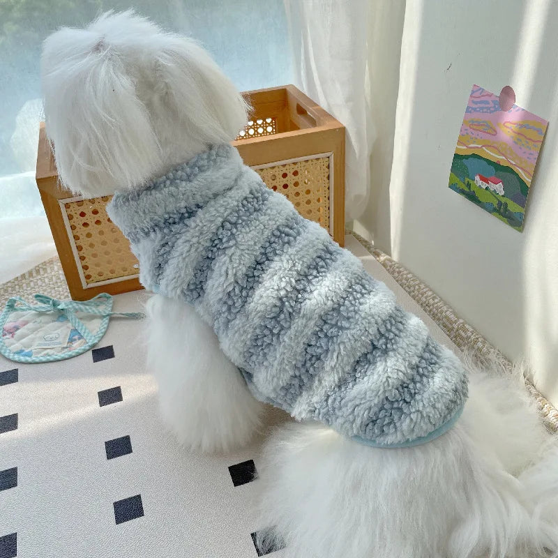 Dog Stripe Vest Plush Thick Coat Dog Vest Pet Dog Clothing Autumn and Winter Puppy Clothes Designer Dog Clothes Dog Costume