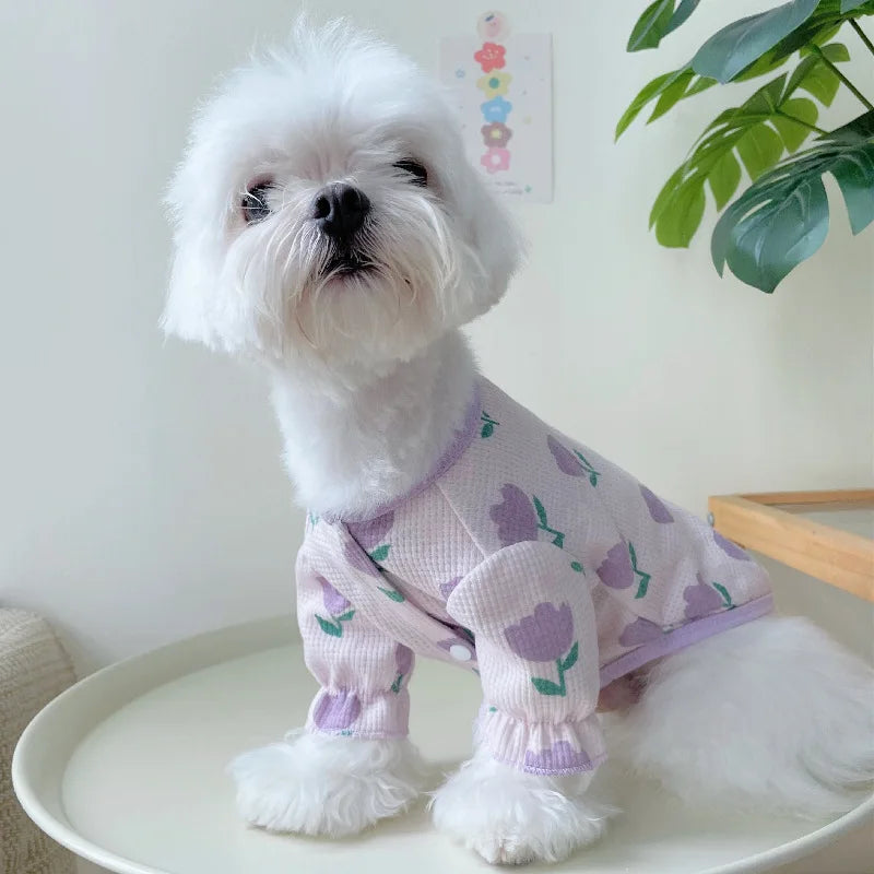 Pet Tulip Bubble Sleeve Cardigan T-shirt Pet Puppy Dog Cat Clothes Autumn Underlay Dog Coat Dogs Clothes Dog Shirt Dog Costume