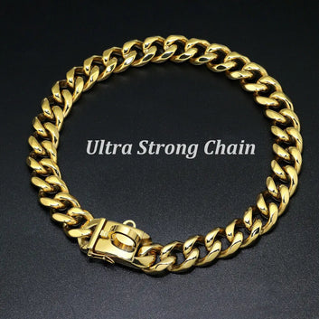 19mm Stainless Steel Gold Dog Chain Choker Necklace Thick Cuban Link for Pitbull Dog Collar Pet Collars Chihuahua Correa Perro